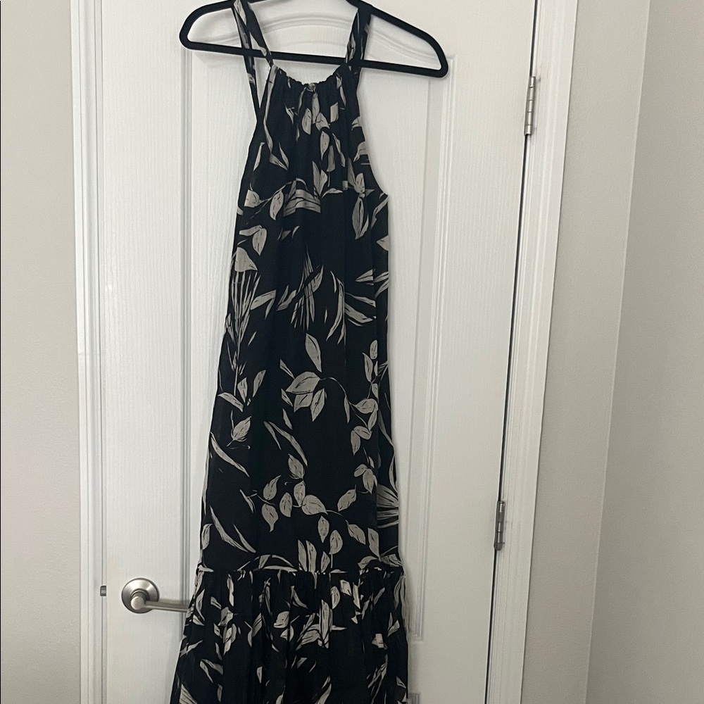 Banana Republic Black and Cream Leaf Maxi Dress